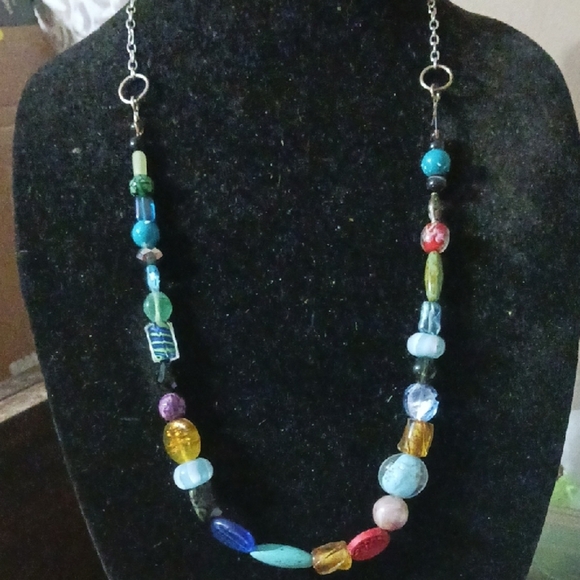 Multicolor Beaded Necklace with Silver Chain - Picture 1 of 4